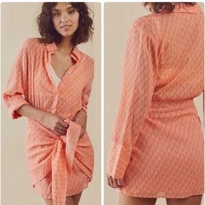 NWT Women $128 Free People Rillo Orange Beach Summer Shirtdress size Small
